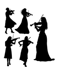 Male and female violin player performance show silhouette