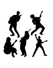 Male and female guitar player performance show silhouette