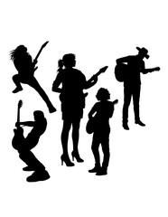 Male and female guitar player performance show silhouette