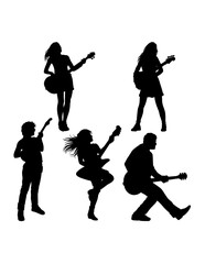 Fototapeta na wymiar Male and female guitar player performance show silhouette