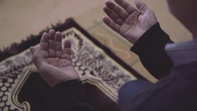 Man Hands Palm Up Praying And Worship Of Allah, Prayer rug
