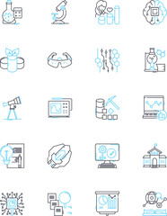 Scientific inquiry linear icons set. Investigation, Experimentation, Hypothesis, Observation, Data, Analysis, Research line vector and concept signs. Methodology,Accuracy,Precision outline