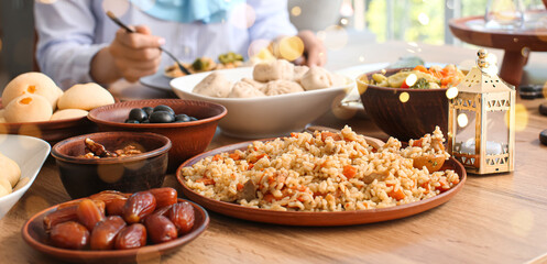 Traditional Eastern dishes on dining table