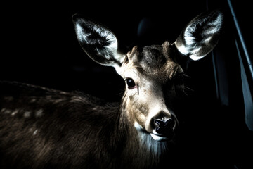 Closeup of a deer on a dark background. Generative AI