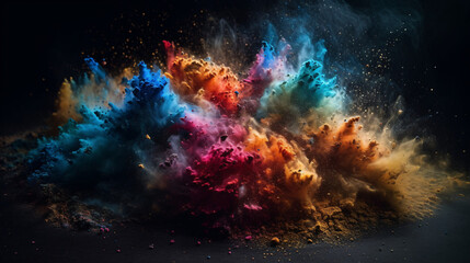 Fototapeta na wymiar Colorful Explosions: A Photorealistic World of Liquid and Paint Splatters, Glitter and Confetti Explosions, with Rainbow Colors, Dust, Smoke, Debris, and Fog, Enhanced by AI-Generative Technology