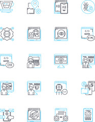 Legal assistance linear icons set. Lawyers, Litigation, Counsel, Advocacy, Mediation, Conflict, Arbitration line vector and concept signs. Lawsuit,Trial,Court outline illustrations