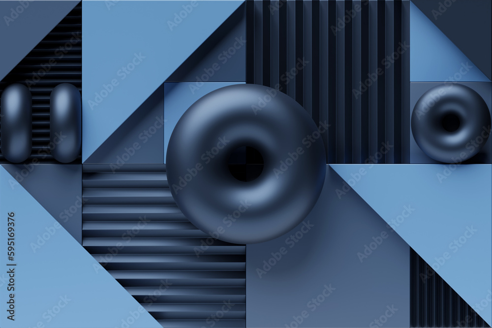 Poster abstract geometric simple primitive shape. dark torus in a realistic texture on a geometric backgrou
