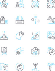 Human management linear icons set. Leadership, Communication, Delegation, Motivation, Empowerment, Training, Development line vector and concept signs. Feedback,Coaching,Performance outline