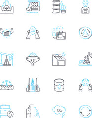 Advanced manufacturing linear icons set. Automation, Robotics, Precision, Efficiency, D printing, Nanotechnology, Artificial intelligence line vector and concept signs. Smart factories,Drs
