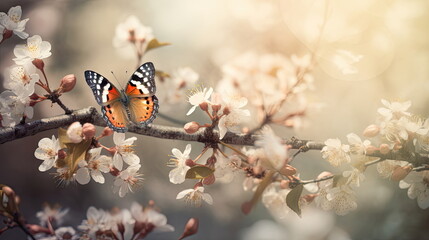 spring blossoms landscape with butterfly