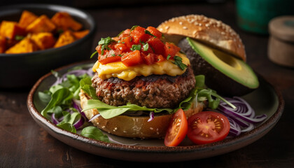 Grilled beef burger with fresh vegetable salad generated by AI