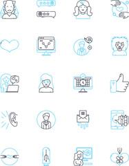 Influencer idea linear icons set. Collaboration, Creativity, Influence, Sponsorship, Authenticity, Engagement, Marketing line vector and concept signs. Endorsement,Reputation,Partnership outline
