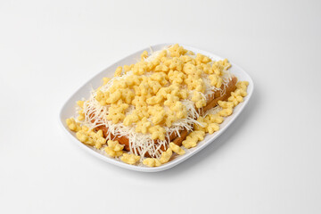 toasted bread topped with cheese slices and cereal