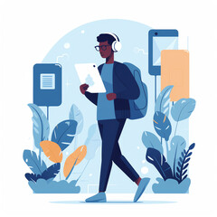 Learning on the Go: Student using a mobile device to access educational resources like e-books, podcasts, or videos on the move.  Generative AI.