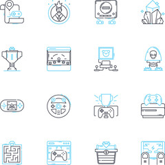 Challenge-based linear icons set. Innovation, Collaboration, Competition, Problem-solving, Creativity, Exploration, Risk-taking line vector and concept signs. Adventure,Agility,Tenacity outline