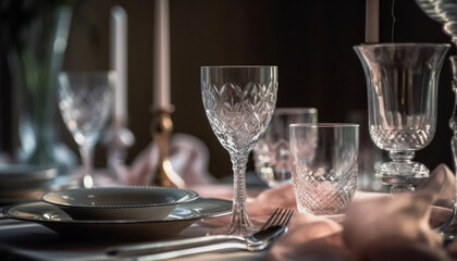 Luxury wineglass on clean dining table background generated by AI