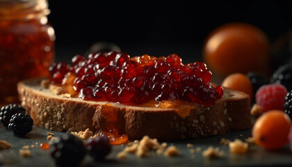 Freshly baked bread with berry preserves indulgence generated by AI