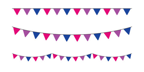 Pink, purple, and blue colored party bunting, as the colors of the bisexual flag. LGBTQI concept. Flat vector illustration.	