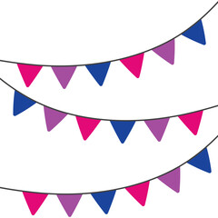 Obraz premium Pink, purple, and blue colored party bunting, as the colors of the bisexual flag. LGBTQI concept. Flat vector illustration. 