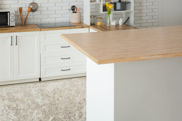 Empty table in interior of modern kitchen