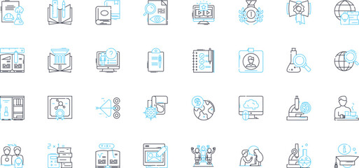 Technical Skills linear icons set. Coding, Engineering, Programming, Development, Designing, Nerking, Troubleshooting line vector and concept signs. Debugging,Software,Hardware outline illustrations