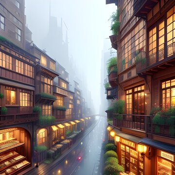 A city street in the middle of a foggy day