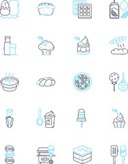 Desserts linear icons set. Cake, Brownies, Cookies, Ice cream, Pudding, Pie, Cheesecake line vector and concept signs. Mousse,Sorbet,Gelato outline illustrations