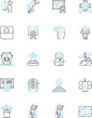 Advising linear icons set. Consultation, Coaching, Guidance, Direction, Mentoring, Support, Counseling line vector and concept signs. Teaching,Instruction,Expertise outline illustrations