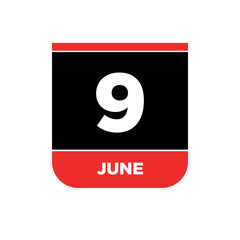 9th June calendar vector icon. 9 June monogram.