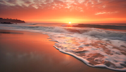 Sunrise on the beach with beautiful seascape view. Get away and holiday concept