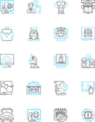 Up-to-date education linear icons set. Modern, Current, Relevant, Innovative, Progressive, Cutting-edge, Advanced line vector and concept signs. Contemporary,Dynamic,Updated outline illustrations