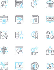 Budget analysis linear icons set. Forecasting, Planning, Expenses, Funding, Audit, Analysis, Projection line vector and concept signs. Budgeting,Cost,Revenue outline illustrations