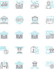 Asset protection linear icons set. Insurance, Trusts, Security, Preservation, Privacy, Estate, Planning line vector and concept signs. Legal,Wealth,Shield outline illustrations