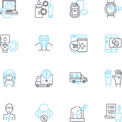 Oral healthcare linear icons set. Cavities, Plaque, Gingivitis, Halitosis, Tartar, Fluoride, Flossing line vector and concept signs. Brushing,Mouthwash,Crown outline illustrations