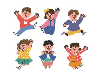 ジャンプする子供達のイラスト素材セット