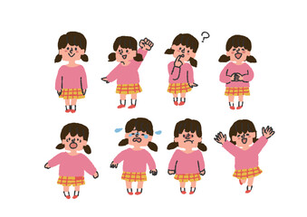 いろんな表情の女の子のイラスト素材セット