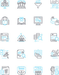 Collaborating linear icons set. Partnership, Cooperation, Jointly, Nerking, Working, Alliances, Unified line vector and concept signs. Cohesion,Synergy,Communal outline illustrations