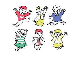 ジャンプする子供達のイラスト素材セット
