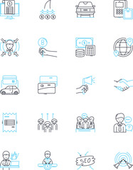Mortgage linear icons set. Homeownership, Financing, Interest, Refinance, Equity, Loan, Payment line vector and concept signs. Lending,Debt,Credit score outline illustrations