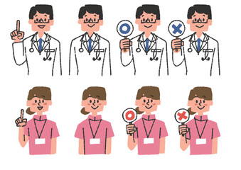 色々な表情の病院の医師と看護師のイラストセット
