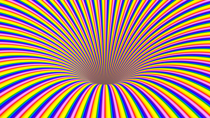 3D Surreal Striped Rainbow Pattern Background And Hole