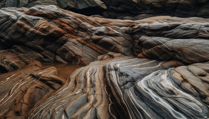 Smooth sandstone cliff eroded by flowing water generated by AI