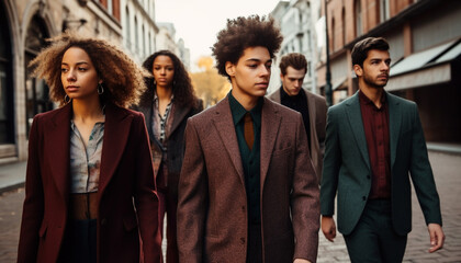 Obraz premium A multi ethnic group of professionals walking together generated by AI