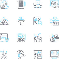 Fototapeta na wymiar Information architecture linear icons set. Hierarchy, Navigation, Categorization, Taxonomy, Organization, Structure, Labeling line vector and concept signs. Metadata,Searchability,User experience