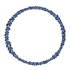 Indigo blue petal flower ring wreath watercolor illustration for vintage floral decoration.