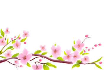 Plakat Watercolor colorful flowers on transparent background. Green, pink and red beautiful spring illustration.