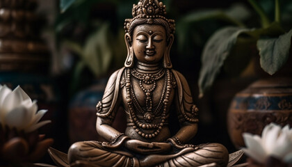 Sitting in lotus position, meditating on harmony generated by AI