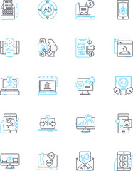 Content strategy linear icons set. Planning, Optimization, Analytics, Web, Channel, Communication, Consistency line vector and concept signs. Messaging,Engagement,Development outline illustrations