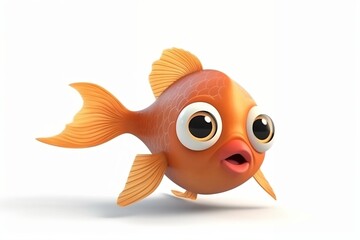 Cute goldfish on white 3d