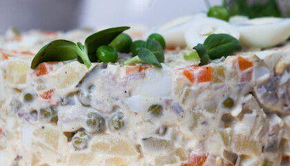 traditional olivier salad decorated for the holiday